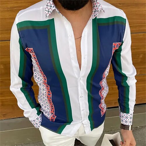 

Per uomo Maglietta informale Camicia grafica Bianco Blu Manica lunga Puois Floreale Collo ripiegabile Strada Da mare Bottone giù Abbigliamento Di tendenza Comodo