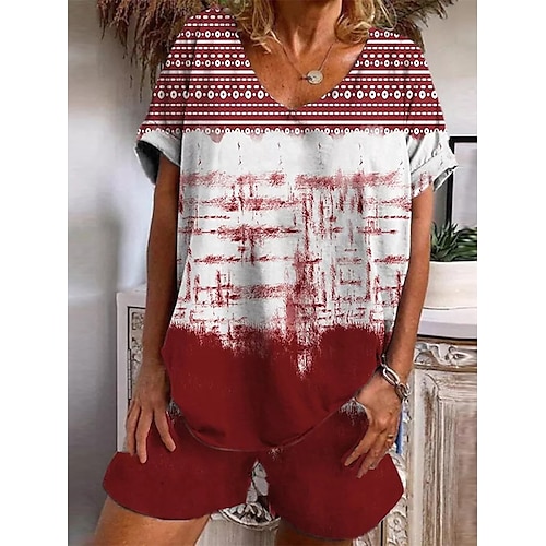 

Dame Plusstørrelser Loungewear Sæt Batikfarvet Blomst Basale Afslappet Komfort Hjem Gade Daglig Bomuld Åndbart V-strop Kortærmet T-shirt Shorts Lomme Sommer Forår Sort Vin