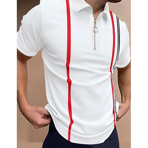 

Per uomo POLO Polo con zip Informale Giornaliero Chiusura lampo quarto Manica corta Di tendenza Essenziale Color Block Cerniera Estate Standard Bianco Blu marino scuro POLO