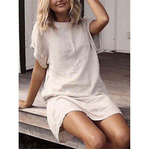 

Per donna Abito in cotone e lino Abito casual Abito a T shirt Mini abito Misto cotone Essenziale Informale Esterno Giornaliero Girocollo Taglia piccola Manica corta Estate Primavera 2023 Standard