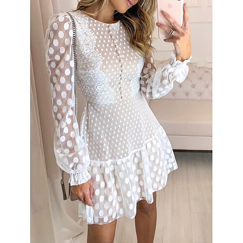 

Per donna Vestito casual Vestito tubino Abito a pois A pois Pizzo Collage Girocollo Mini abito Elegante Classico Giornaliero Appuntamento Manica lunga Standard Bianco Estate Primavera S M L XL XXL