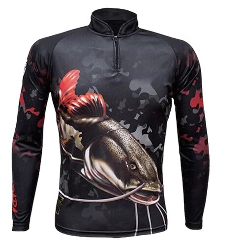 

Herren Angelhemd Draussen Langarm UV Schutz Atmungsaktiv Leichtgewichtig Schweißableitend Schnelltrocknend Shirt Sommer Frühling Outdoor Angeln Schwarz