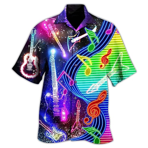 

Hombre Camisa camisa hawaiana Estampados Música Guitarra Luces Cuello Vuelto Morado Calle Casual Mangas cortas Abotonar Estampado Ropa Tropical Moda Ropa de calle Hawaiano