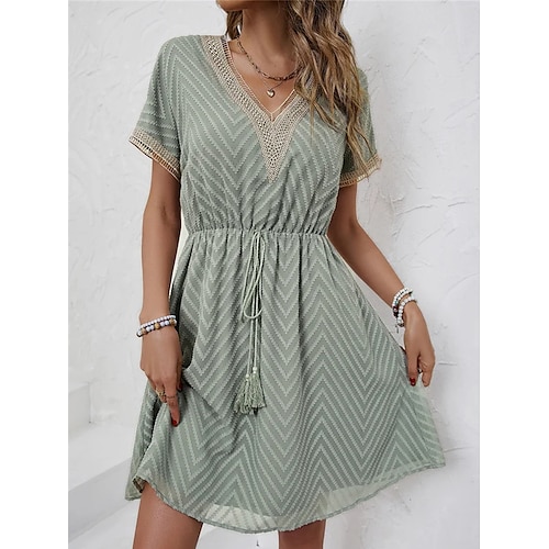 

Per donna Vestito casual Abito linea A Abito semplice Banda A cordoncino A V Mini abito Attivo Di tendenza Esterno Giornaliero Manica corta Standard Verde Estate Primavera S M L XL XXL