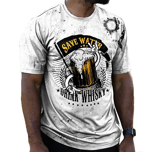

Herre T-shirt T-Shirts Grafisk Øl Rund hals Tøj 3D-udskrivning udendørs Afslappet Kortærmet Trykt mønster Mode Designer Årgang