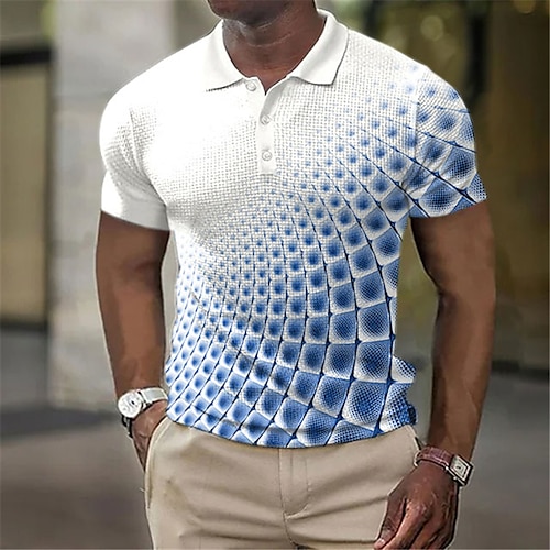 

Men's Waffle Polo Shirt Polo Shirt Golf Shirt Graphic Prints Geometry Turndown Black Yellow Blue Green Gray Outdoor Street Short Sleeve Print Clothing Apparel Fashion Designer Casual Breathable