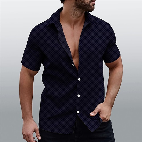 

Hombre Camisa Estampados Cuello Vuelto Negro Beige Calle Casual Mangas cortas Abotonar Estampado Ropa Moda Ropa de calle Design Suave