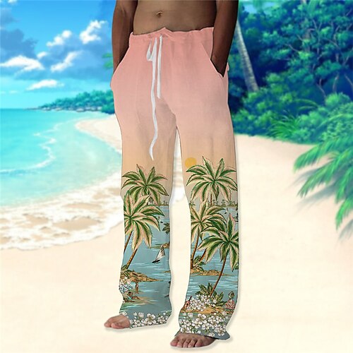 

Per uomo Pantaloni Pantaloni estivi Pantaloni da spiaggia A cordoncino Vita elastica Gamba dritta Albero di cocco Stampe astratte Comfort Informale Giornaliero Per eventi Streetwear Hawaiano Rosa Blu