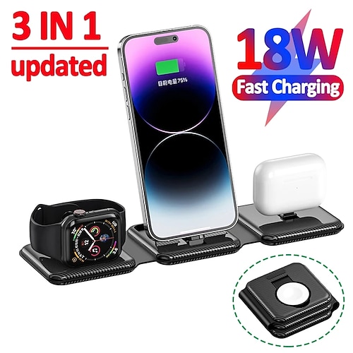 

18 W 3 in 1 faltbares magnetisches kabelloses Ladegerät geeignet für iPhone 14 13 12 pro xs x schnelles kabelloses Ladepad geeignet für Airpods Pro iwatch 8 7