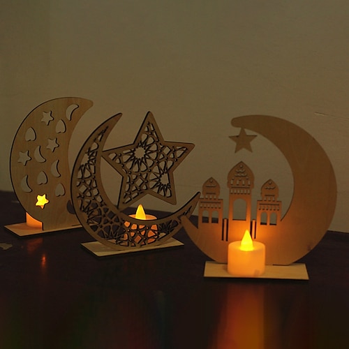 

måne tre håndverk led stearinlys bordpynt eid mubarak dekorasjoner islam muslim ramadan kareem festdekor rekvisita