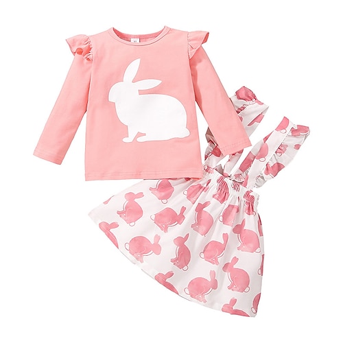 

2 pezzi Bambino (1-4 anni) Da ragazza Pasqua Animali Gonna e camicia Impostato Manica lunga Attivo Esterno 3-7 anni Estate Rosa