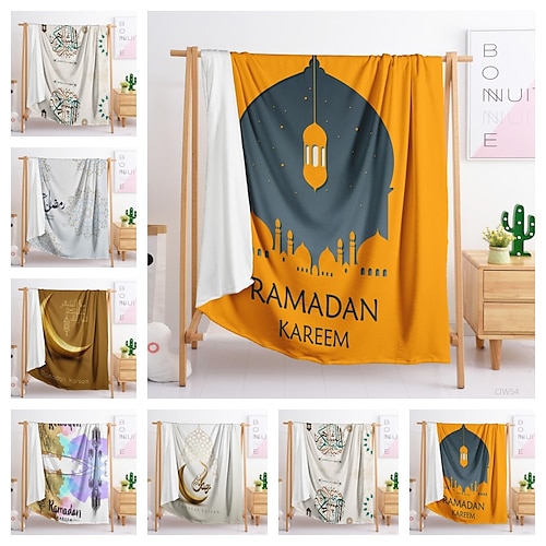 

Ramadan Muslim Printed Flannel Blanket Cover Blanket Crystal Blanket Midday Sleeping Blanket Suitable for Bedroom Sofa Office Boys and Girls Gift