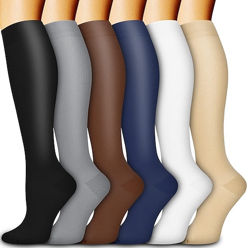 

6 paires de chaussettes de sport de compression athlétiques longues pour hommes et femmes respirantes confortables antidérapantes à séchage rapide gym entraînement basket-ball course entraînement actif jogging sports nylon noir blanc gris