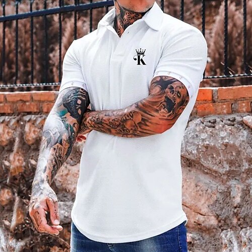 

Herre POLO T-skjorte Golf skjorte Avslappet Ferie Klassisk Kortermet Mote Grunnleggende Grafisk Bokstaver Knapp Sommer Normal Brand Rød Hvit POLO T-skjorte