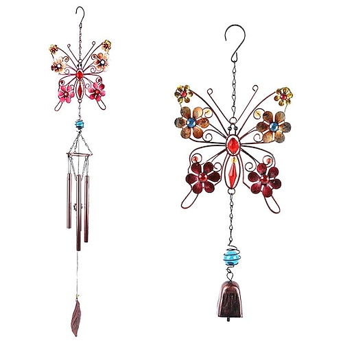 

1pc Butterfly Painted Wind Chime Outdoor Handicraft Glow In The Night Hanging Ornament For Window Balcony Garden Decor 18x90cm/7''x35.4''