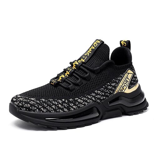 

Hombre Zapatillas de deporte Mirada deportiva Zapatos Confort Zapatos Flyknit Casual Exterior Diario Zapatos para correr Flying Weaving Transpirable Oro negro Plata negra Verano Primavera