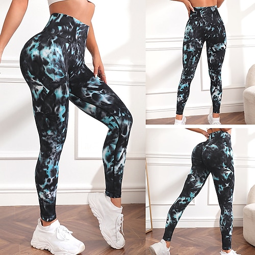 

Per donna Leggings per lo yoga Scrunch Butt Sollevamento del culo arricciato Fasciante in vita Sollevamento dei glutei Vita alta Yoga Fitness Allenamento in palestra Pantaloni Colorato a macchie Nero