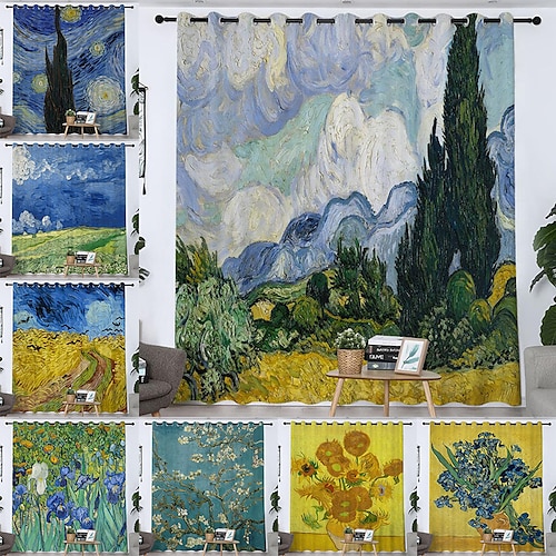 

Panneaux de rideaux Vincent Van Gogh rideaux à œillets/œillets pour salon chambre, ferme rideau pour cuisine porte fenêtre traitements chambre assombrissement