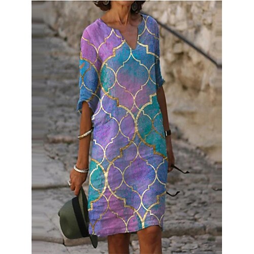 

Per donna Vestito casual Vestito a trapezio Abito estivo Stampa Stampa A V Mini abito Attivo Di tendenza Per eventi Appuntamento Mezza manica Morbido Viola Estate Primavera S M L XL XXL