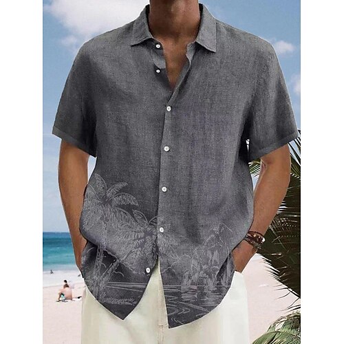 

Homens Camisa Social Camisa havaiana Coqueiro Estampas Abstratas Aberto para a Lateral Cinzento Ao ar livre Rua Manga Curta Imprimir Roupa Moda Roupa de rua Designer Macia