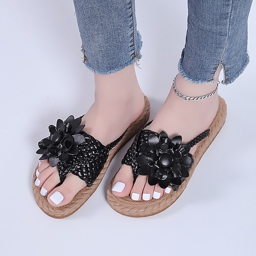 

Dame Tøfler Store størrelser Utendørs tøfler Strandtøfler utendørs Strand Blomst Flat hæl Åpen Tå søt stil Fritid minimalisme Fuskelær Tøfler Helfarge Svart Hvit Beige