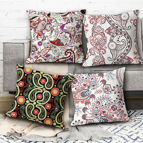 

Mandala Paisley Double Side Pillow Cover 4PC Soft Decorative Square Cushion Case Pillowcase for Bedroom Livingroom Sofa Couch Chair Machine Washable