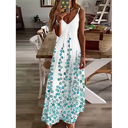 

Dame Lang kjole Maxikjole Uformell kjole Sommerkjole Slipkjole Blomstret Mote Fritid utendørs Daglig Ferie Trykt mønster Ermeløs Med stropper Kjole Løstsittende Svart Gul Blå Sommer Vår S M L XL XXL