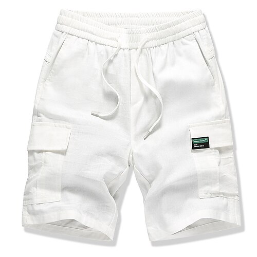

Men's Cargo Shorts Shorts Linen Shorts Flap Pocket Plain Comfort Breathable Outdoor Daily Going out Fashion Streetwear Black White