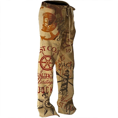 

Per uomo Pantaloni Pantaloni estivi Pantaloni da spiaggia A cordoncino Vita elastica Gamba dritta Stampe astratte Ancora Comfort Informale Giornaliero Per eventi Streetwear Hawaiano Blu Marrone