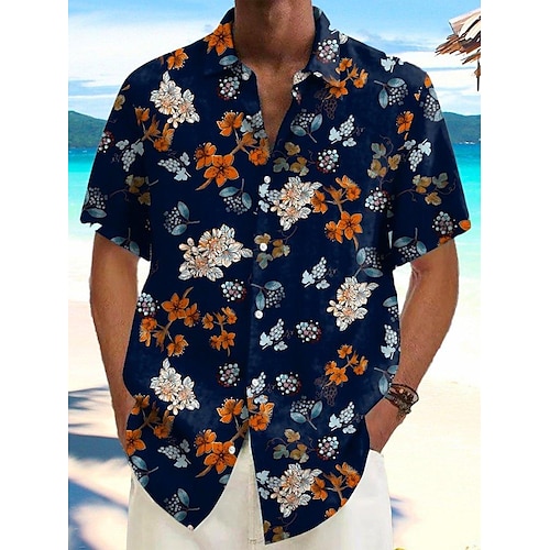 

Homme Chemise Chemise hawaïenne Floral Imprimés Photos Col rabattu bleu marine Plein Air Casual Manches courtes Bouton bas Imprimer Vêtement Tenue Lin Tropique Mode Vêtement de rue Hawaïen