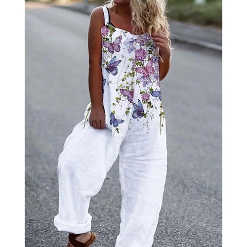 

Macacão feminino floral frente única casual para férias diárias ajuste solto sem mangas sem mangas macacão de praia de verão