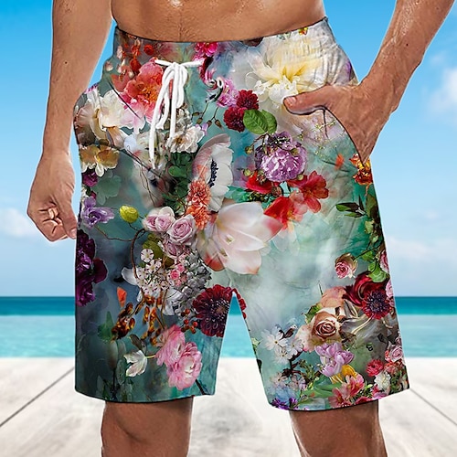 

Herre Surf shorts Badeshorts Sommer shorts Strandshorts Snørelukning med mesh-for Elastisk Talje Grafiske tryk Blomst Hurtigtørrende Korte Afslappet Daglig Ferie Boheme Hawaiiansk Lyserød Blå