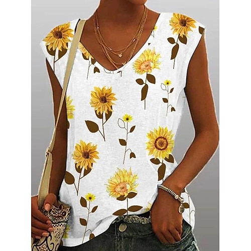 

Mujer Camiseta sin mangas Amarillo Verde Trébol Graphic Foco Multicolor Estampado Sin Mangas Casual Festivos Básico Escote en Pico Regular Flor S