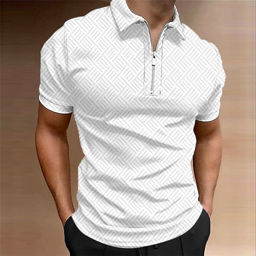 

Herre Zip Polo POLO T-skjorte Golf skjorte Grafiske trykk Geometri Aftæpning Svart Hvit Vin Navyblå Kakifarget utendørs Gate Kort Erme Glidelås Trykt mønster Klær Mote Designer Fritid Pustende