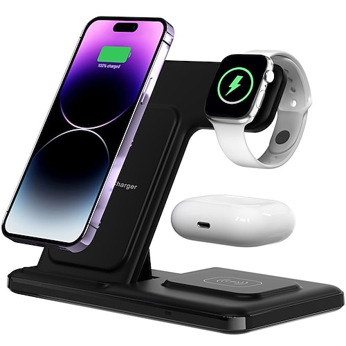 

Carregador Sem Fios 15 W Potência de saída Base de carregamento sem fio Carregamento rápido sem fio 3 em 1 Fino Para Celular Smartwatch Airpods 3 2 Pro 2