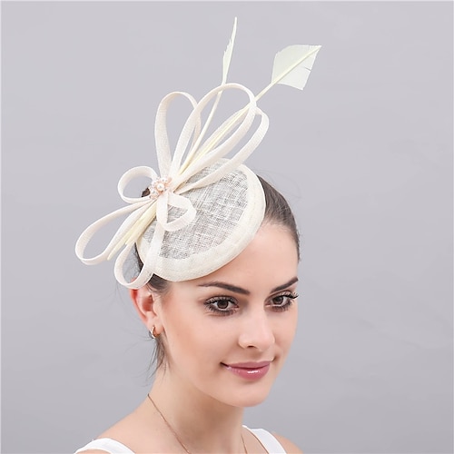 

fascinators sinamay Matrimonio Kentucky Derby Elegante Formale Con Piume Perle false Copricapo Copricapo