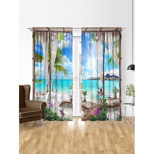 

Blumenvorhang 2 Paneele Ösen-/Ösenvorhang für Wohnzimmer, Schlafzimmer, Landhausvorhang für Küche, Balkontür, Fensterbehandlungen, Raumverdunkelung