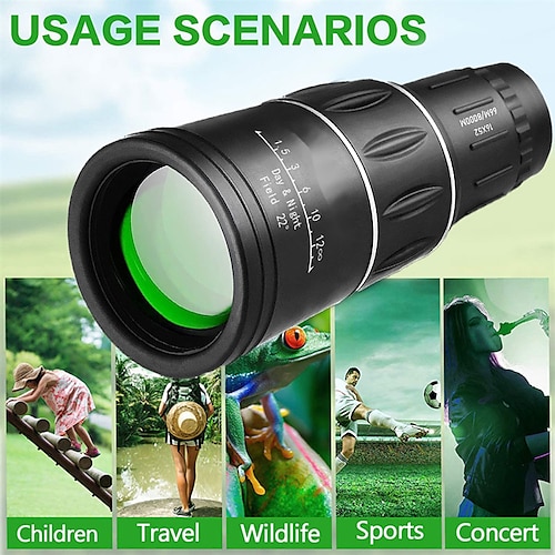 

El telescopio monocular de 16x52 para exteriores de alta definición se puede usar con teléfonos móviles para tomar fotos adecuadas para la observación de aves / campamentos / viajes / conciertos de