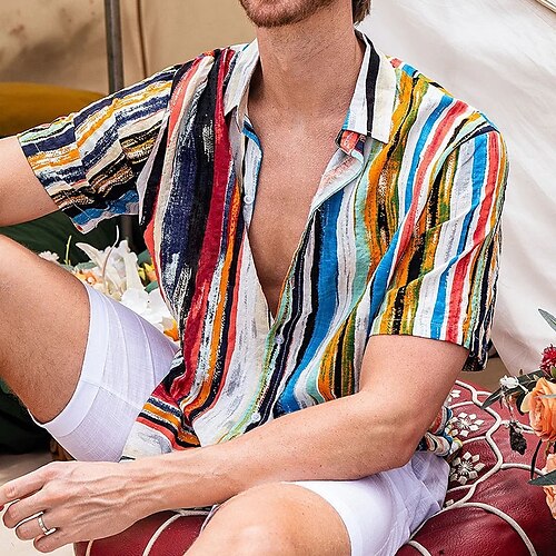 

Per uomo Camicia Camicia con bottoni Camicia estiva Maglietta informale Camicia da spiaggia Rosso Blu Maniche corte A strisce Bavero Strada Da mare Stampa Abbigliamento Di tendenza Comodo Hawaiano