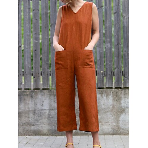 

Damen Jumpsuit Tasche Feste Farbe V Ausschnitt Strassenmode Brautkleider schlicht Heim Strasse Regular Fit Ärmellos Schwarz Weiß Rosa S M L XL Sommer