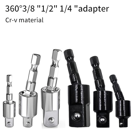 

3 stk. adaptersæt til borestik, værktøjsgave til mand, 360° roterbar sekskantet skaft-socket-socket-adapter, fatning til bore-adapter 1/4 3/8 1/2 slagdriver-adapter