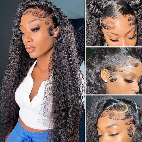 

parrucca anteriore in pizzo riccio capelli umani 180% densità parrucca frontale onda profonda 13x4 parrucche di capelli umani senza colla per donne nere parrucche anteriori in pizzo trasparente hd
