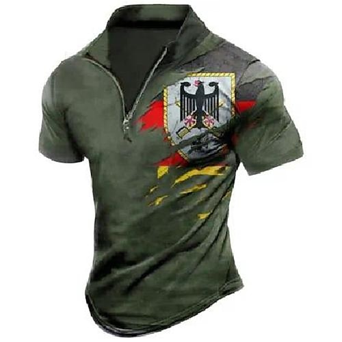 

Herre POLO Trøje Zip Polo Golftrøje Grafiske tryk Årgang Høj krave Grøn udendørs Gade Kortærmet Lynlås Trykt mønster Tøj Mode Gade Designer Blødt
