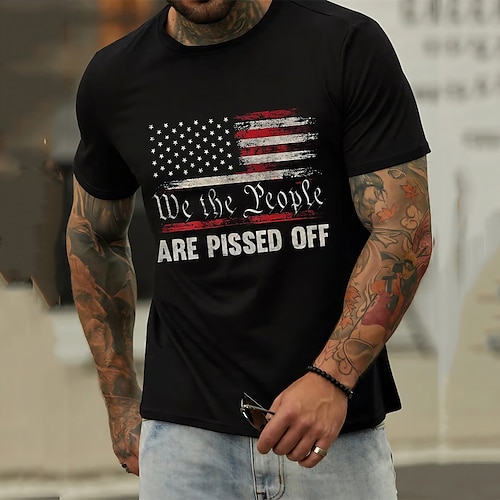 

Men's T shirt Tee Graphic Tee Casual Style Classic Style Cool Shirt Graphic Prints Patriotic National Flag Crew Neck Hot Stamping Street Vacation Short Sleeves Print Clothing Apparel Designer Basic
