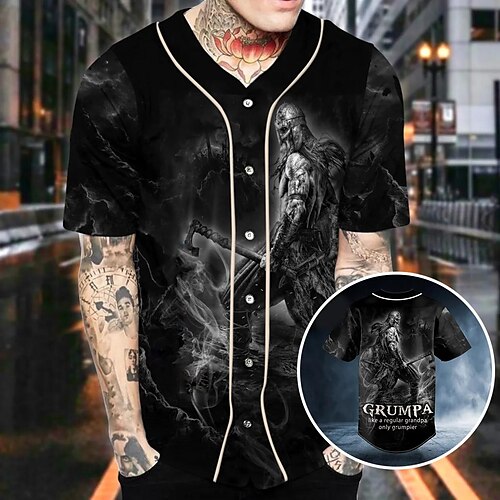 

Herre Baseballjersey Baseballskjorte Pustende Lettvekt Svettereduserende Kortermet Skjorte Jersey Normal Trykket Sommer Treningsøkt Tennis Golf