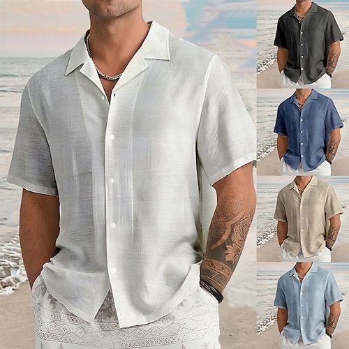 

Homme Chemise Lin Chemisette Chemise d'été Chemise de plage Noir Blanche Bleu Manche Courte Plein Collier de camp Eté Casual du quotidien Vêtement Tenue