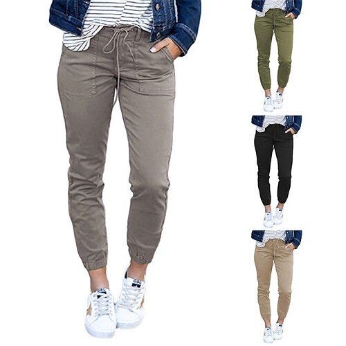 

Dame Jogger Bukser Svart Kakifarget Militærgrønn Mote Fritid / hverdag Sidelommer Ankel-lengde Komfort عادي S M L XL 2XL