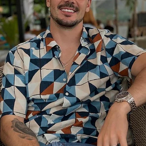 

Per uomo Camicia Camicia con bottoni A quadri Collo ripiegabile Blu Plus Size Informale Hawaiano Manica corta Abbigliamento Moderno Retrò vintage