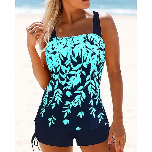 

Mulheres Roupa de Banho Tankini 2 partes Normal roupa de banho 2 Peças Estampado Folha Azul Céu Branco Amarelo Azul Vermelho Rosa Malha Íntima Fatos de banho Esportivo Roupa de Praia Verão