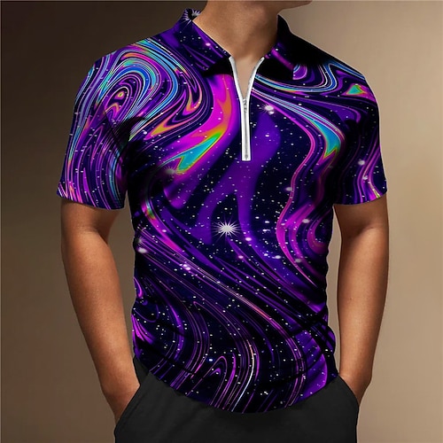 

Per uomo POLO Polo con zip Camicia da golf Golf Gradiente Astratto Stampe astratte Collo ripiegabile Viola Grigio Esterno Strada Maniche corte Cerniera Stampa Abbigliamento Di tendenza Originale